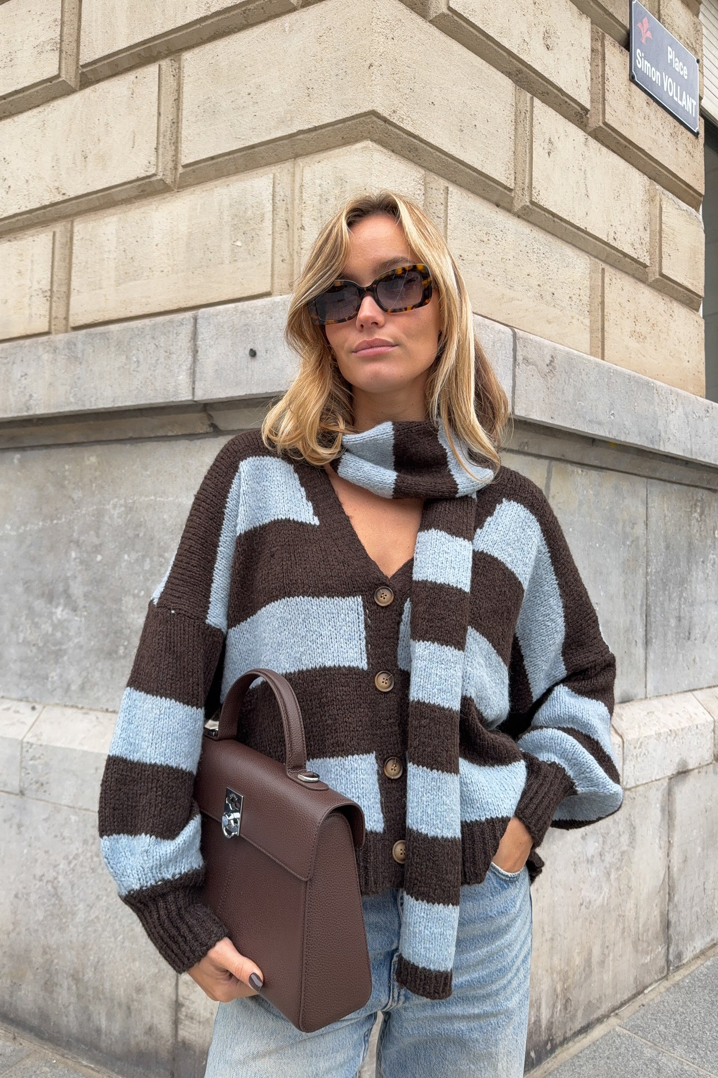 GILET GAETAN CIEL ET CHOCO (vendu avec son écharpe assortie)