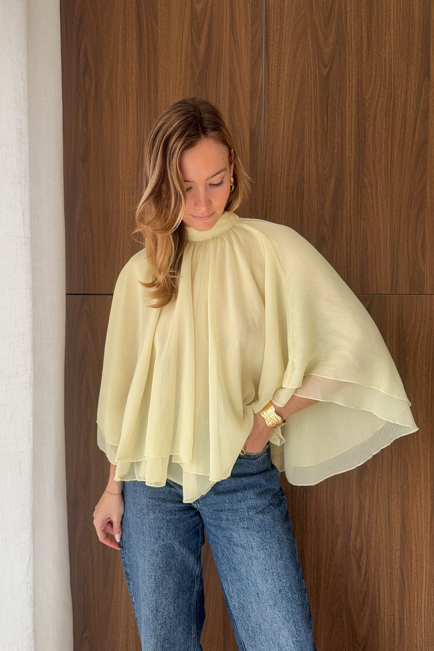 BLOUSE CAPE VAVA JAUNE PALE