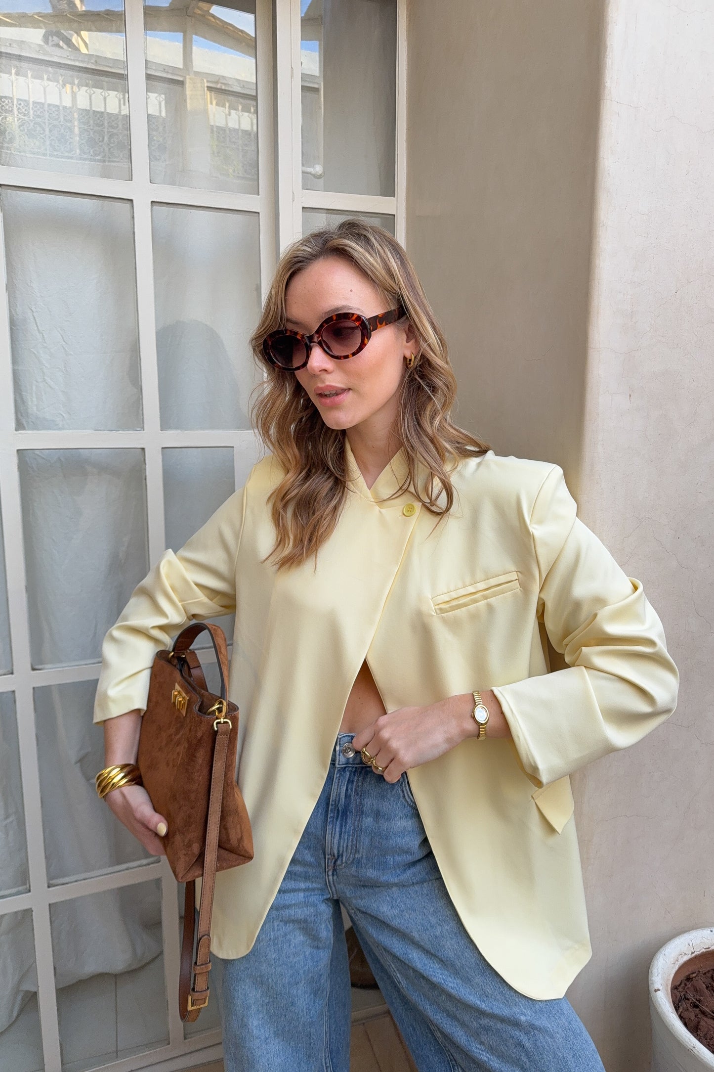 VESTE ASYMETRIQUE LILY - JAUNE PASTEL