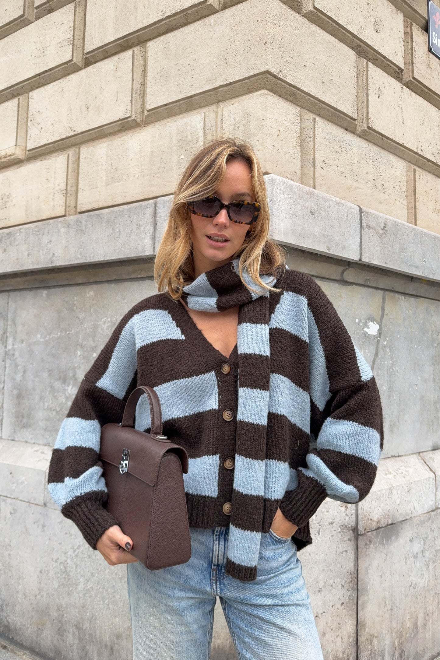 GILET GAETAN CIEL ET CHOCO (vendu avec son écharpe assortie)