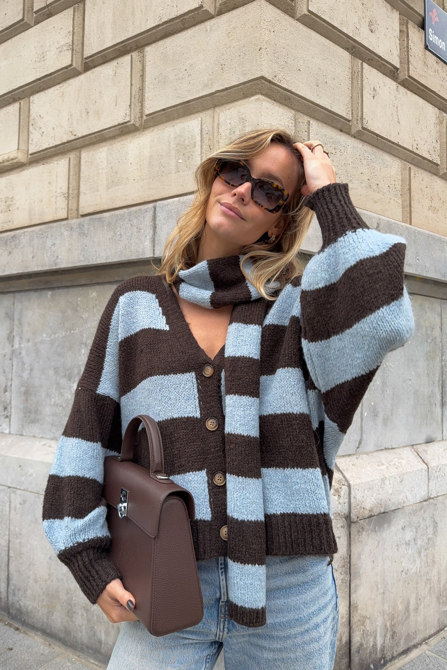 GILET GAETAN CIEL ET CHOCO (vendu avec son écharpe assortie)