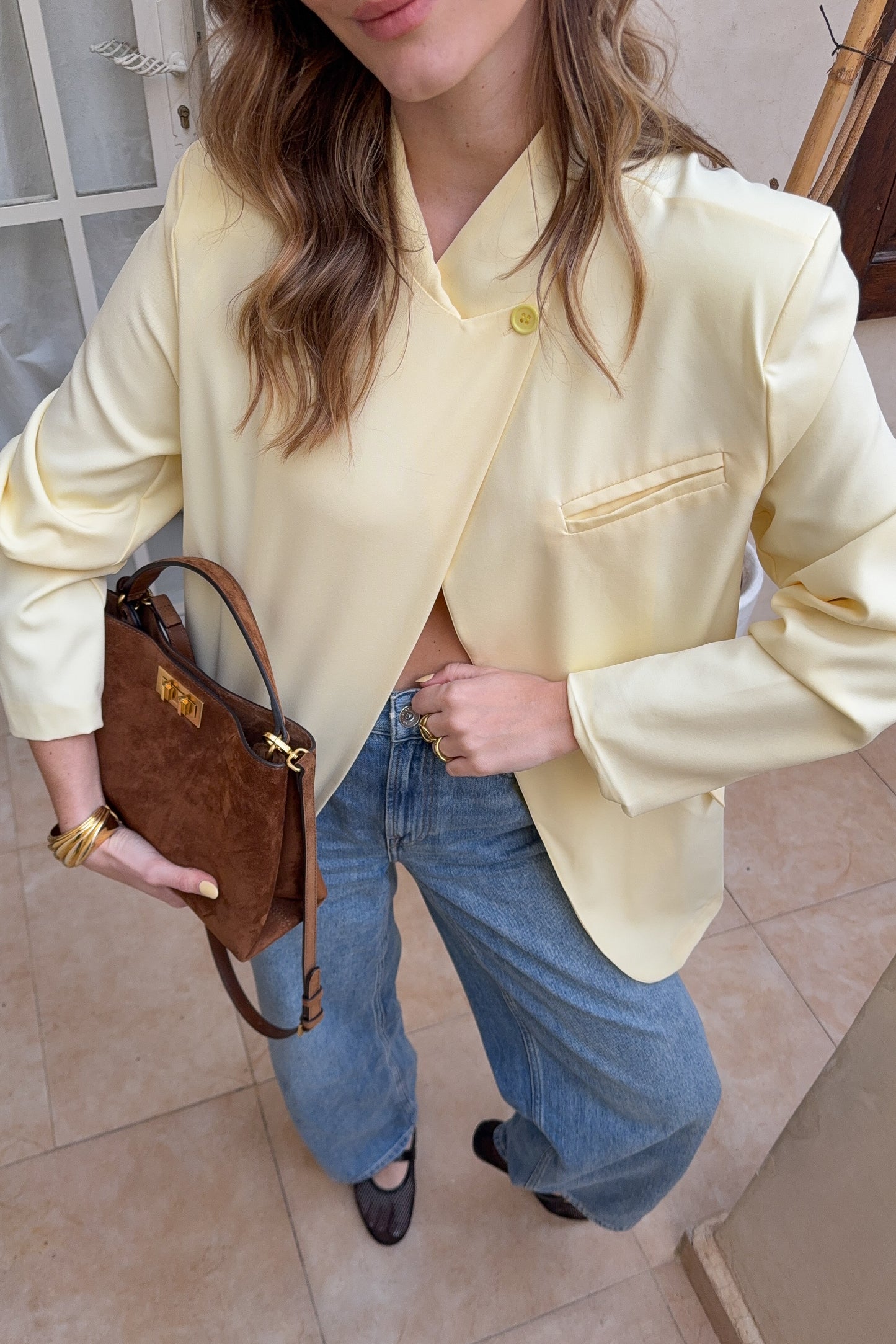 VESTE ASYMETRIQUE LILY - JAUNE PASTEL