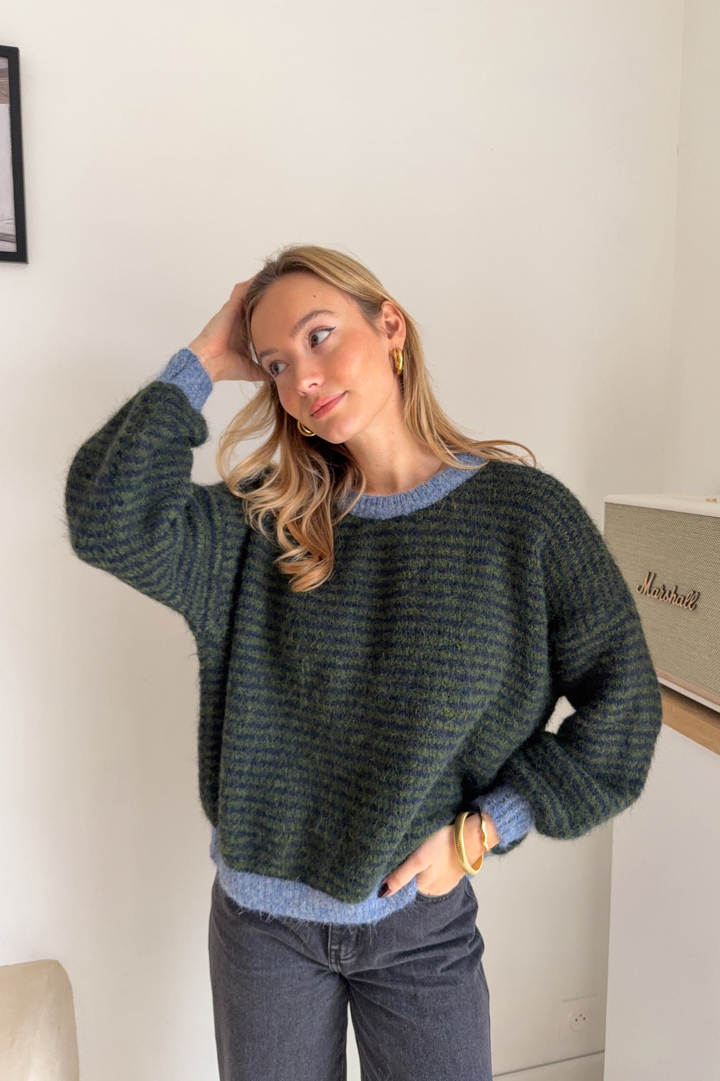 PULL LEANDRE BLEU JEAN/KAKI