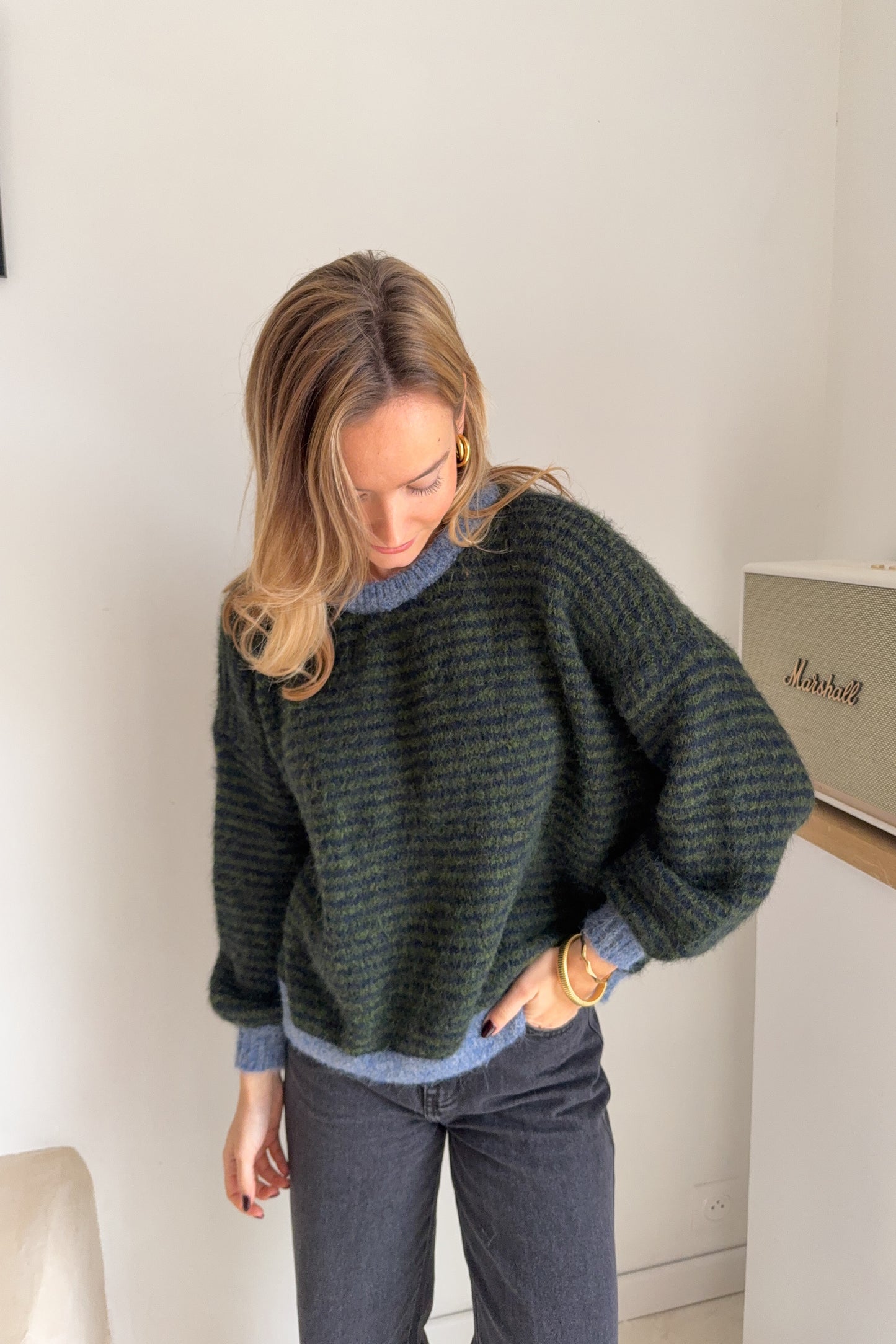 PULL LEANDRE BLEU JEAN/KAKI
