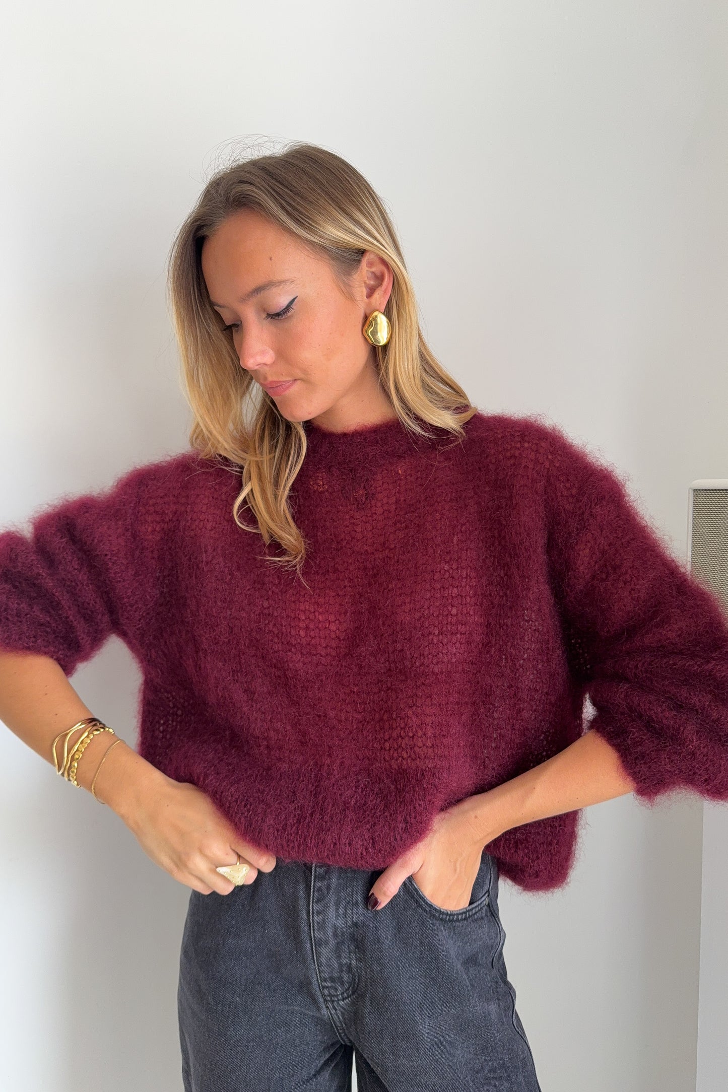 MAILLE FLUFFY CLEA BORDEAUX (en mohair)