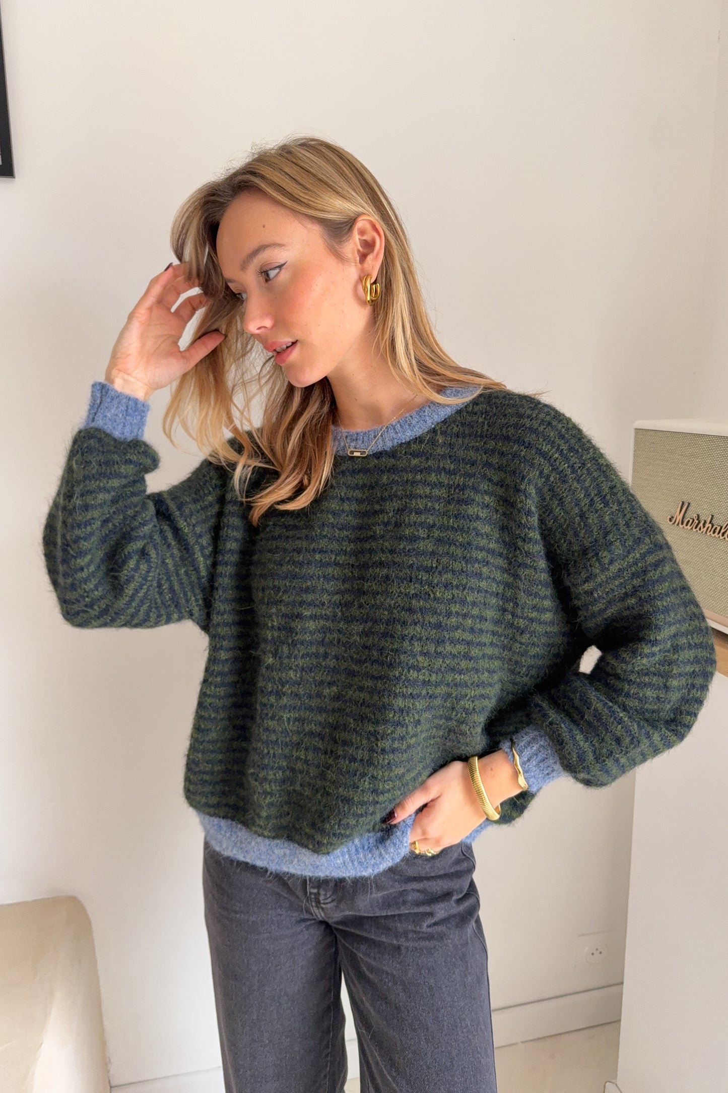 PULL LEANDRE BLEU JEAN/KAKI