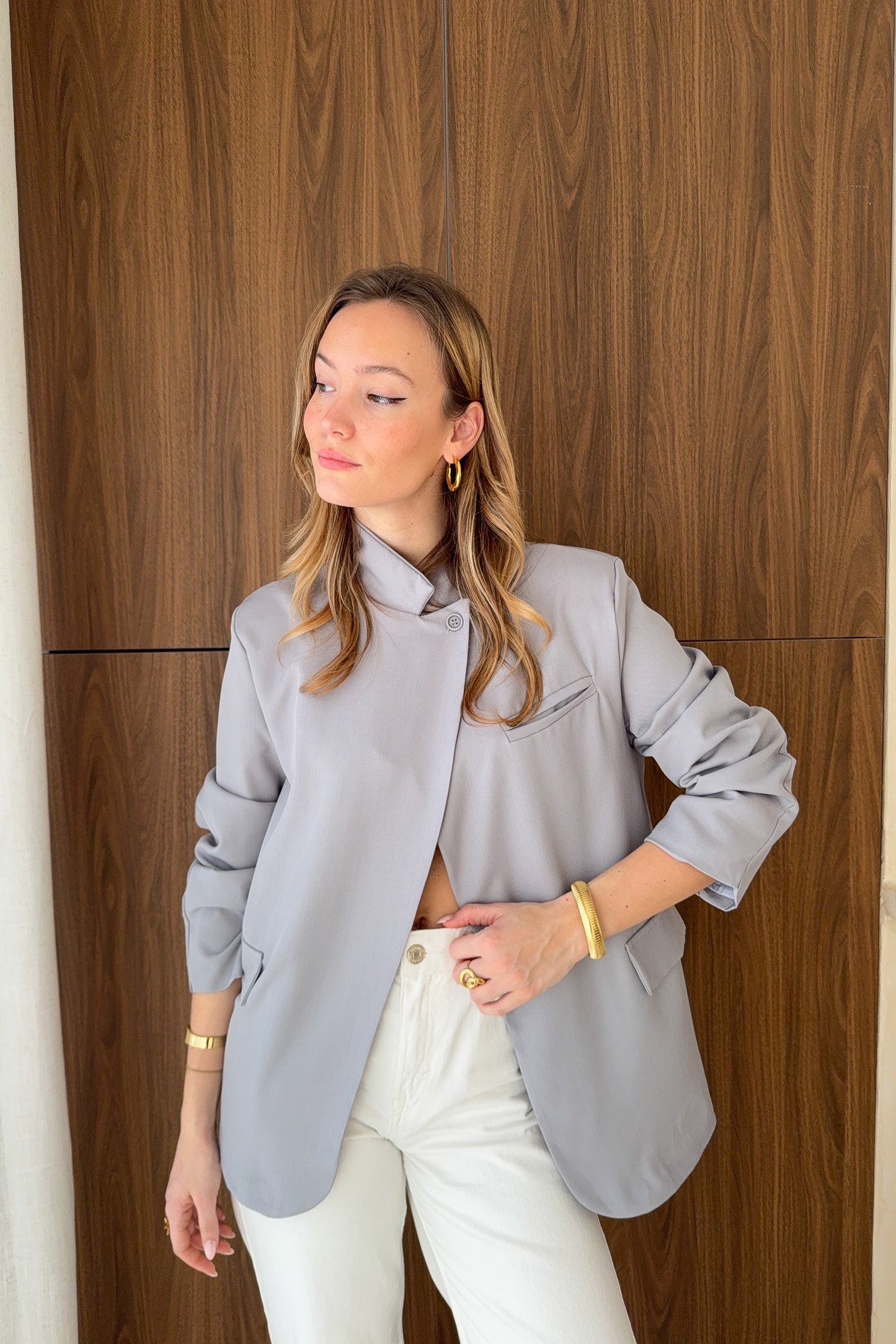 VESTE ASYMETRIQUE LILY - GRISE