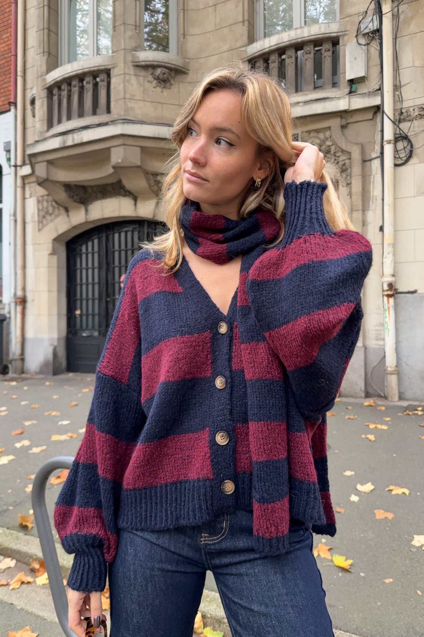 GILET GAETAN MARINE ET BORDEAUX (vendu avec son écharpe assortie)