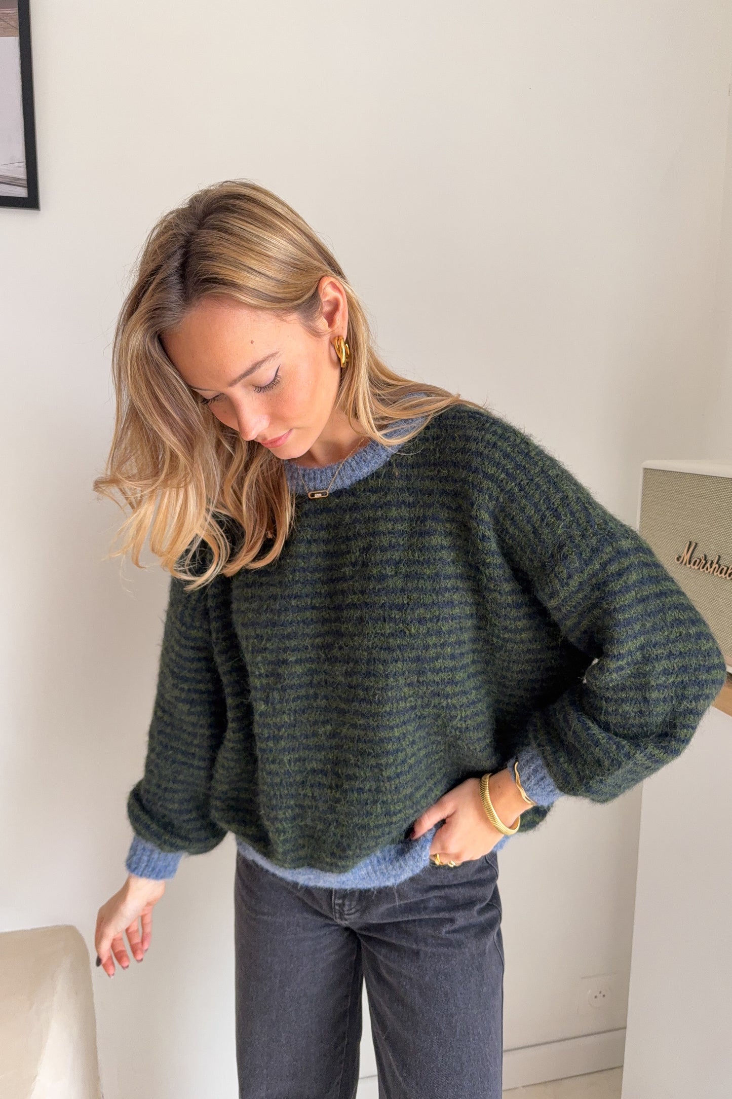 PULL LEANDRE BLEU JEAN/KAKI