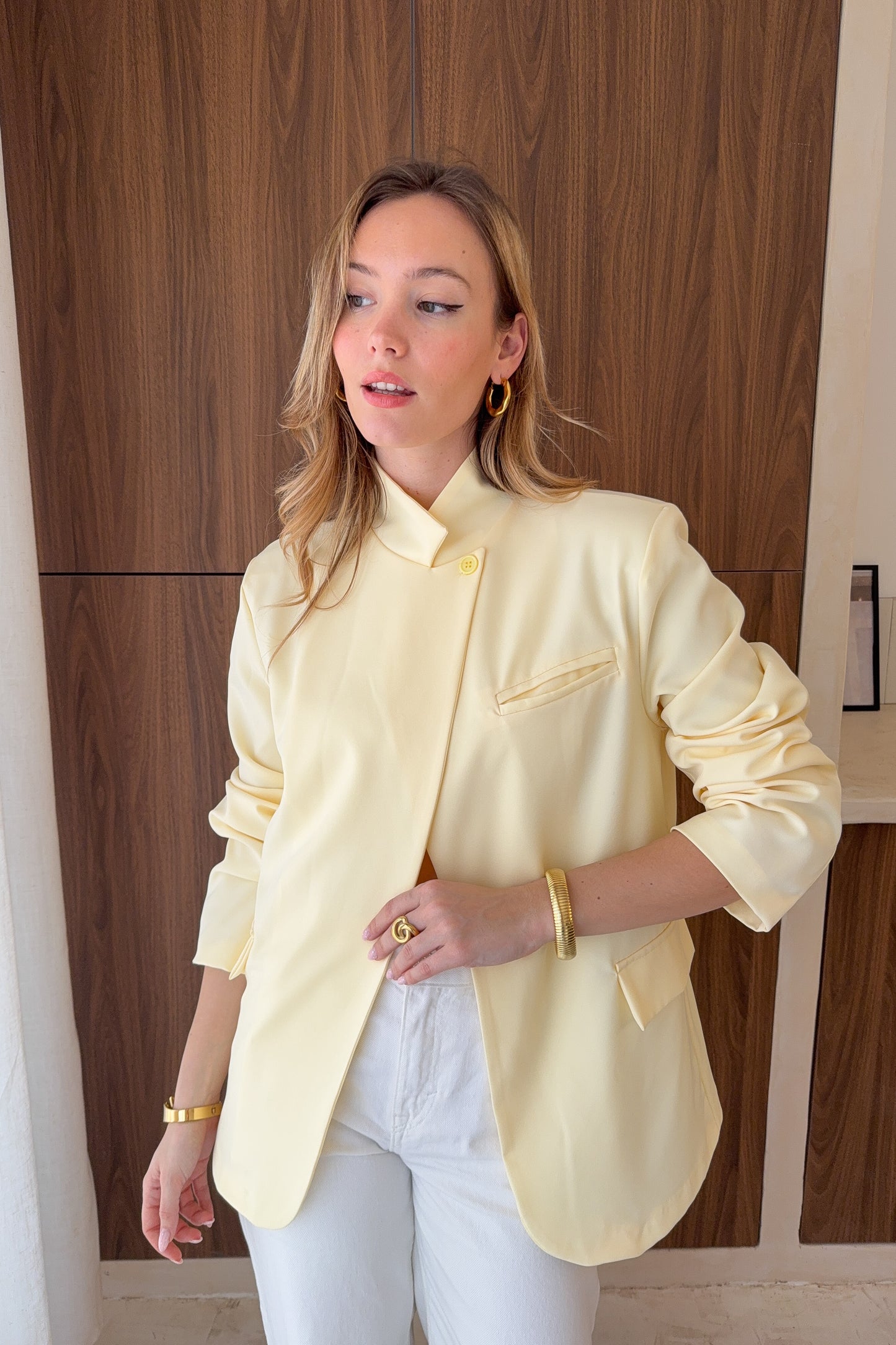 VESTE ASYMETRIQUE LILY - JAUNE PASTEL