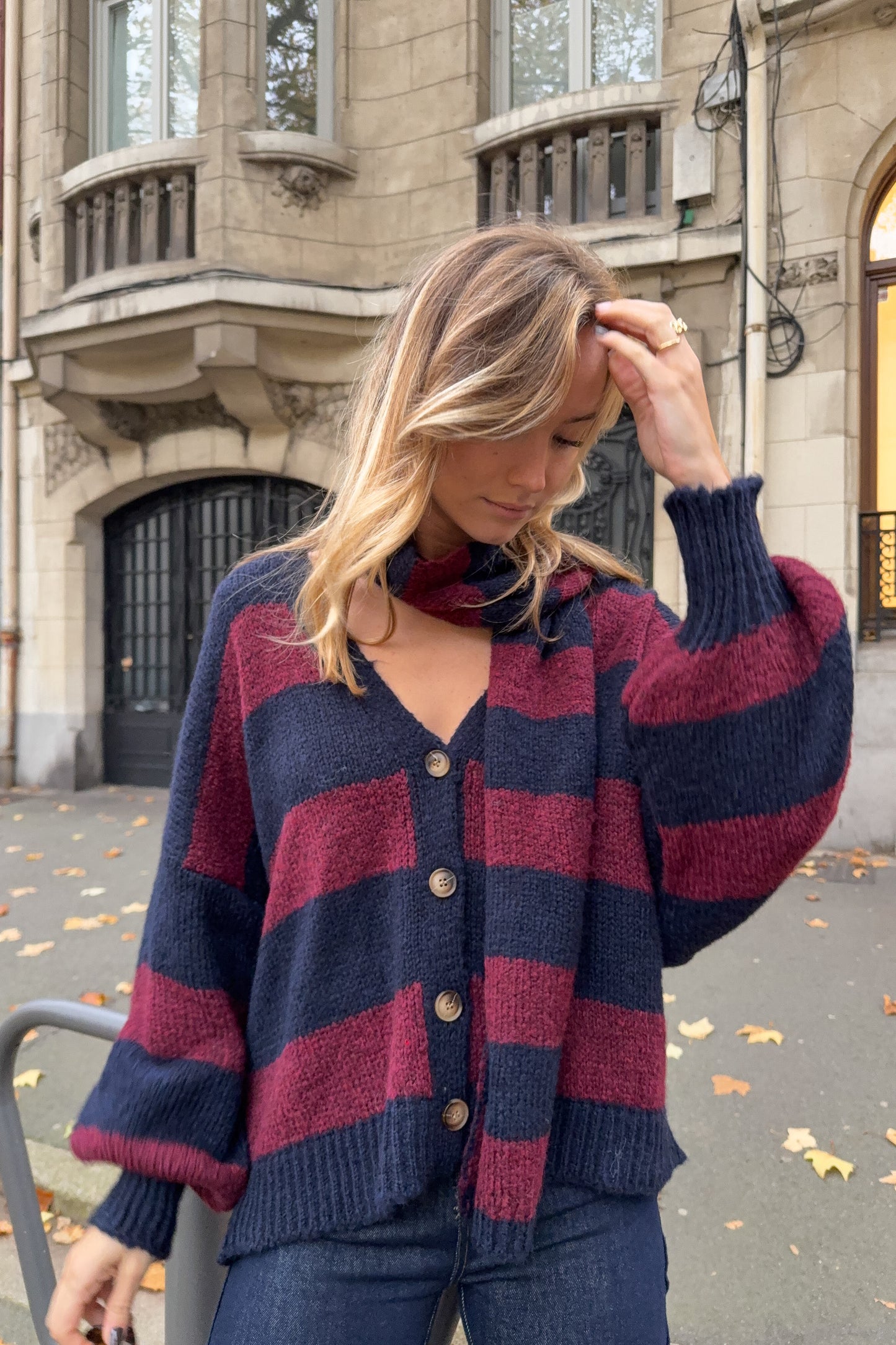 GILET GAETAN MARINE ET BORDEAUX (vendu avec son écharpe assortie)