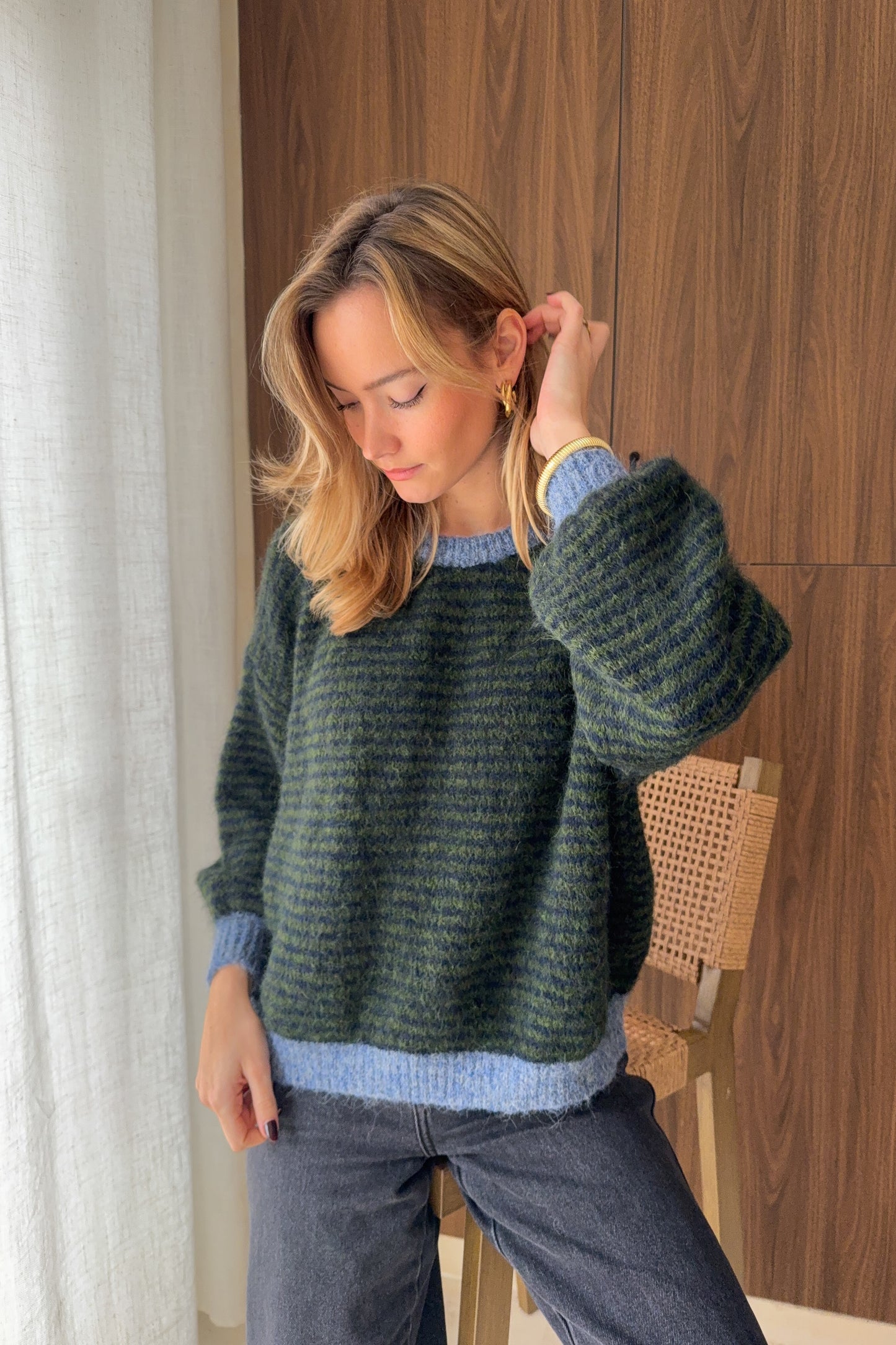 PULL LEANDRE BLEU JEAN/KAKI