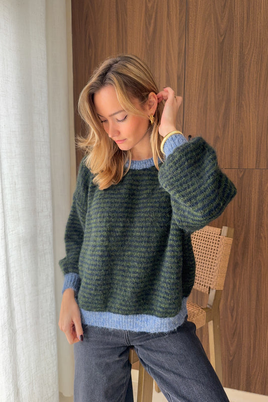 PULL LEANDRE BLEU JEAN/KAKI