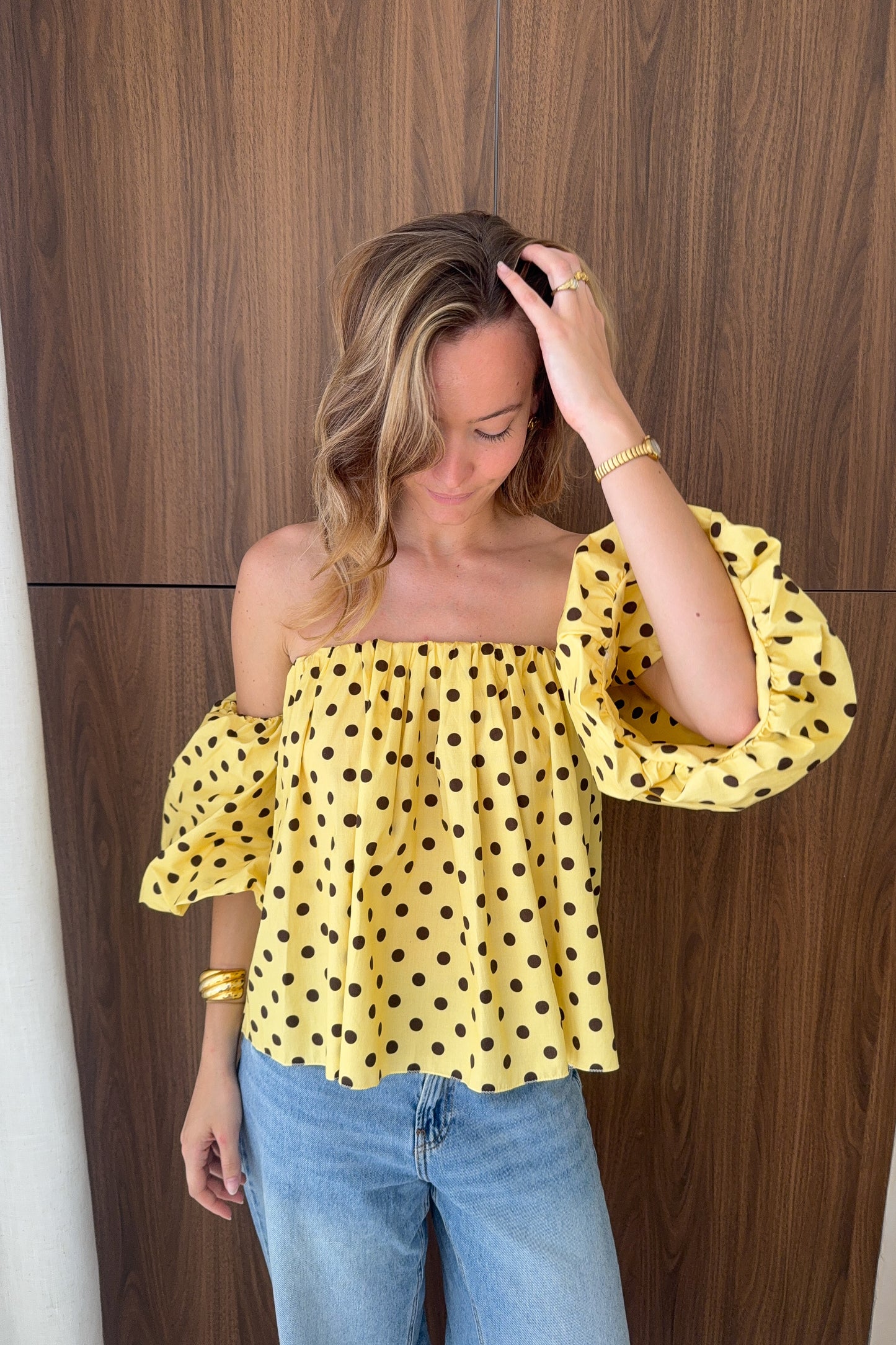TOP PAOLINA A POIS JAUNE