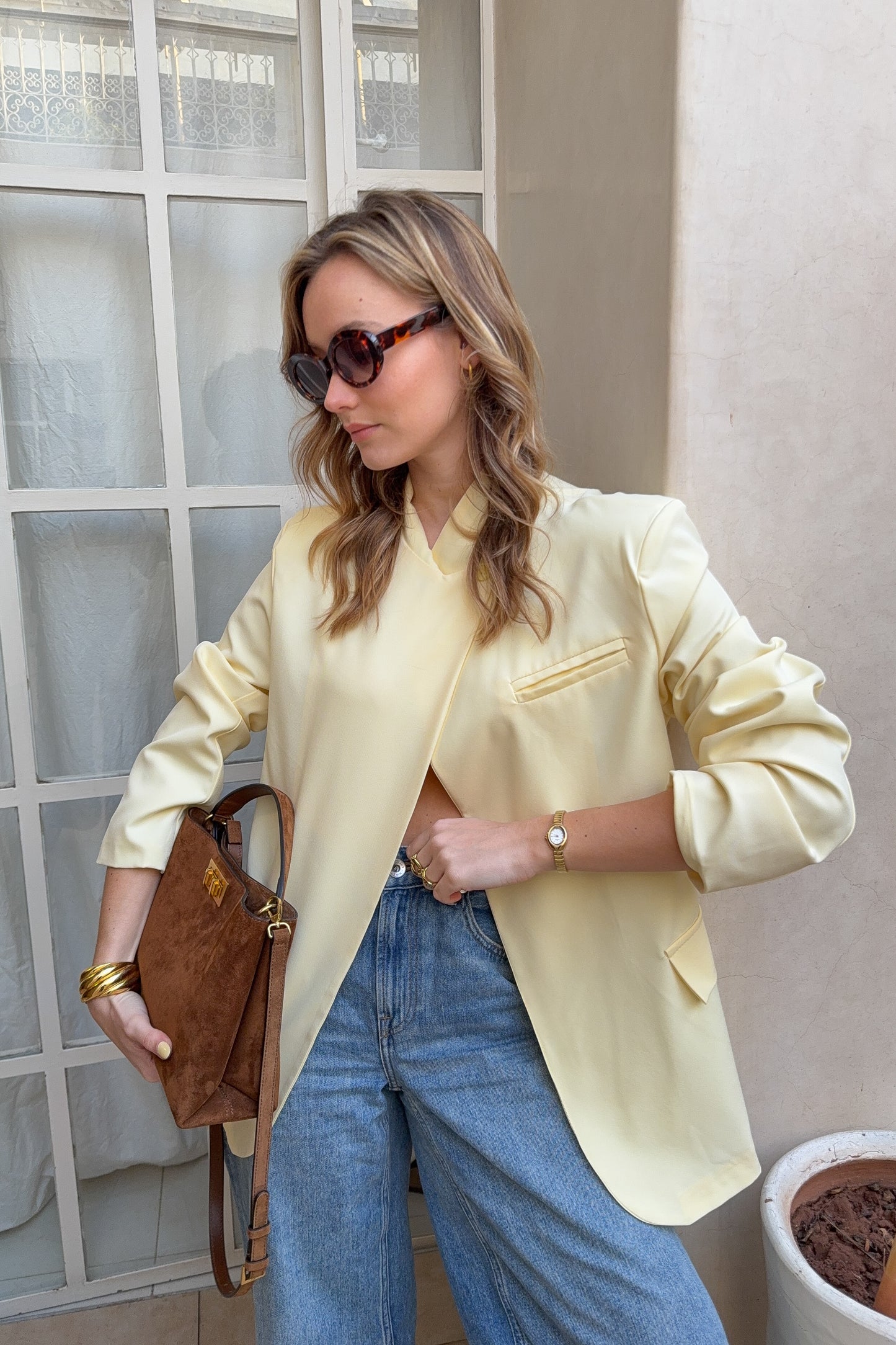 VESTE ASYMETRIQUE LILY - JAUNE PASTEL