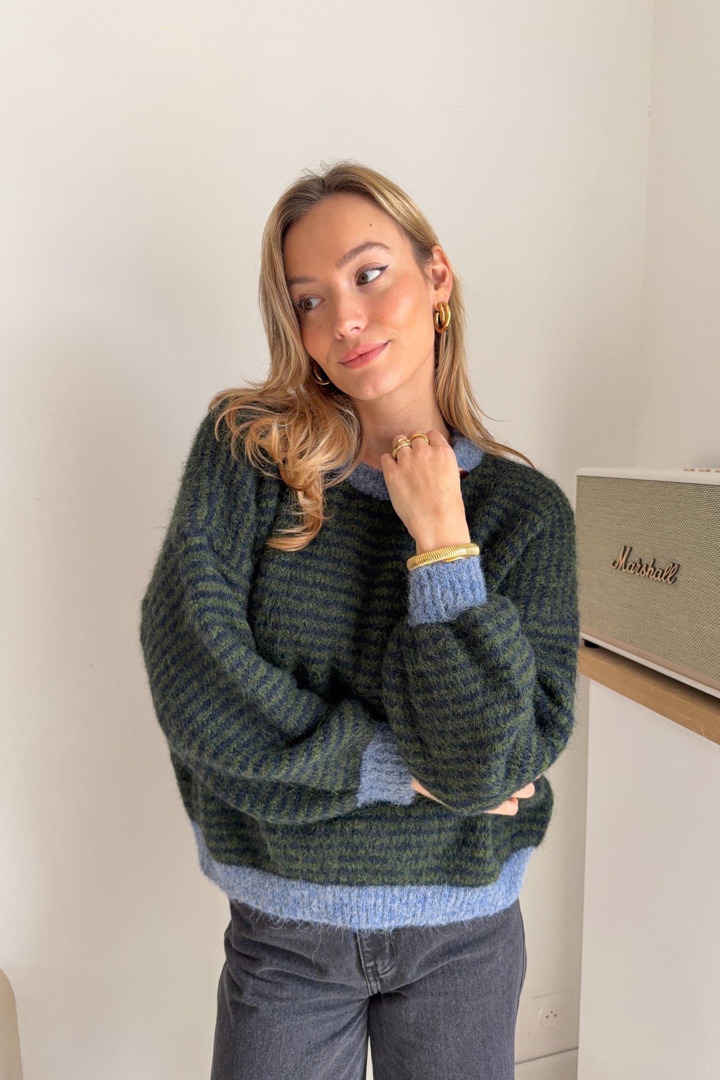 PULL LEANDRE BLEU JEAN/KAKI