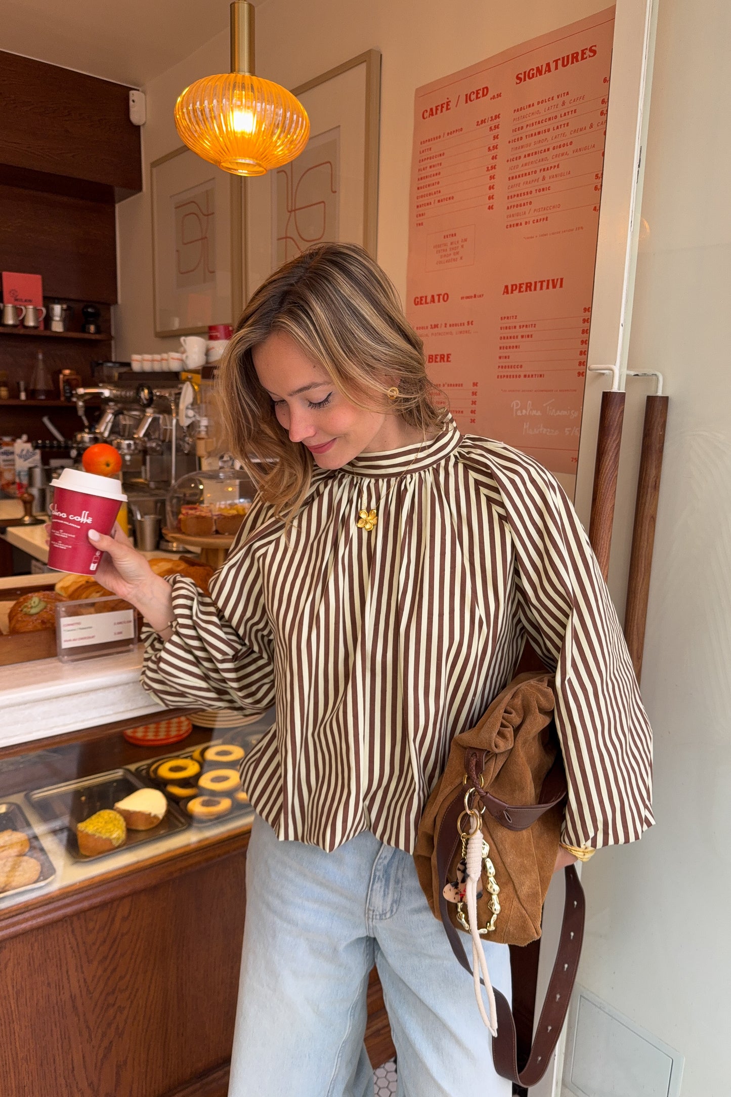 BLOUSE ELYA RAYEE CHOCO/ JAUNE PÂLE