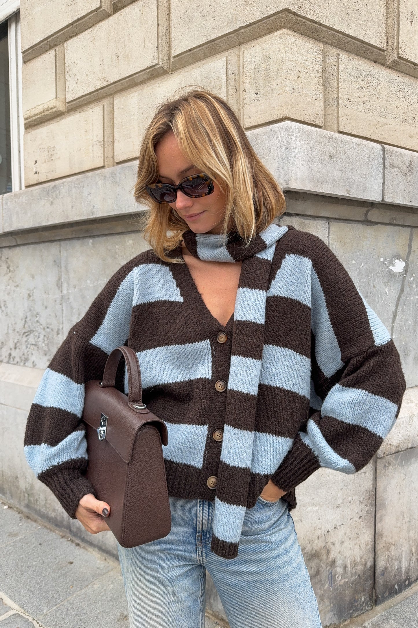 GILET GAETAN CIEL ET CHOCO (vendu avec son écharpe assortie)