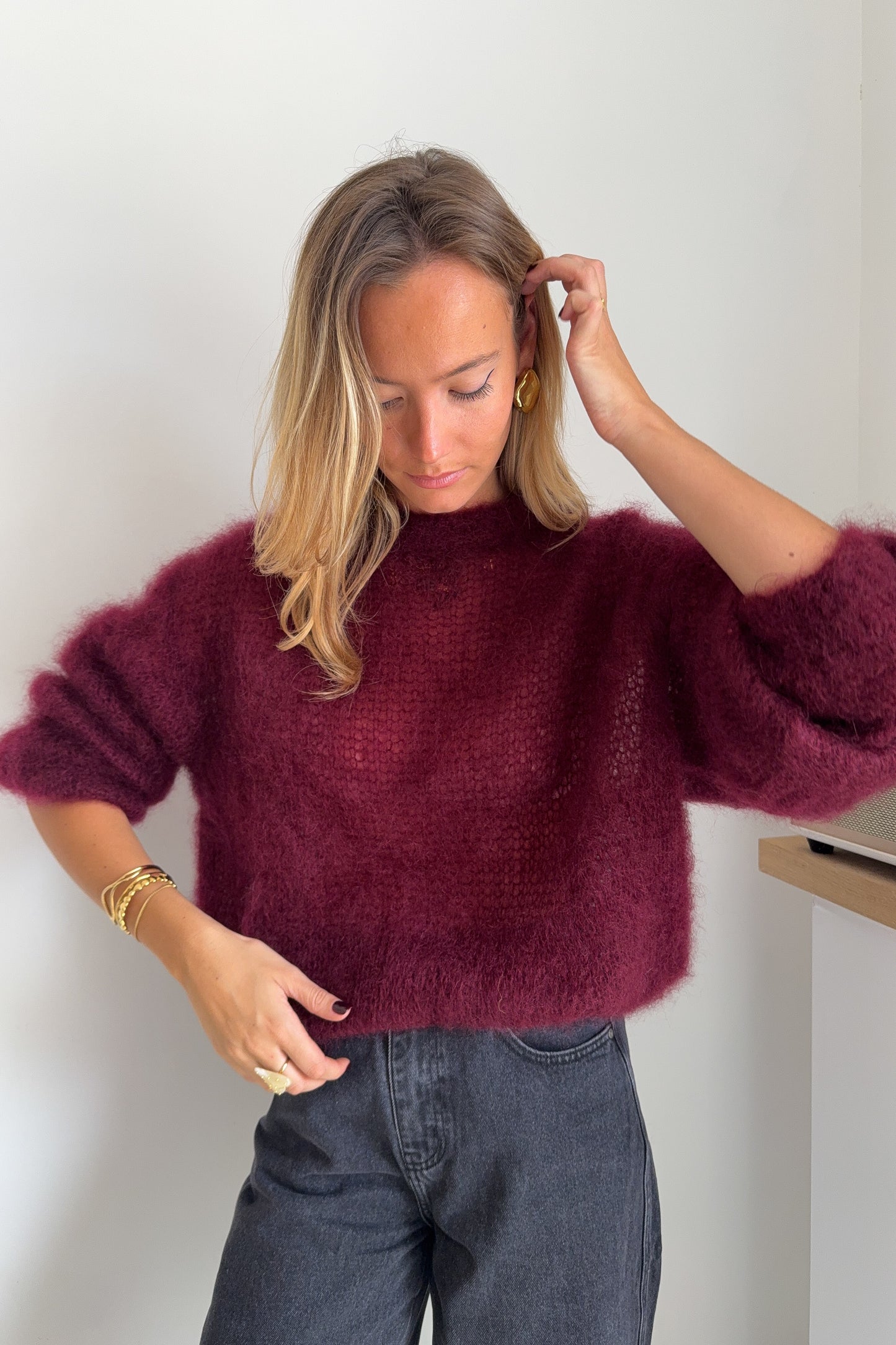 MAILLE FLUFFY CLEA BORDEAUX (en mohair)