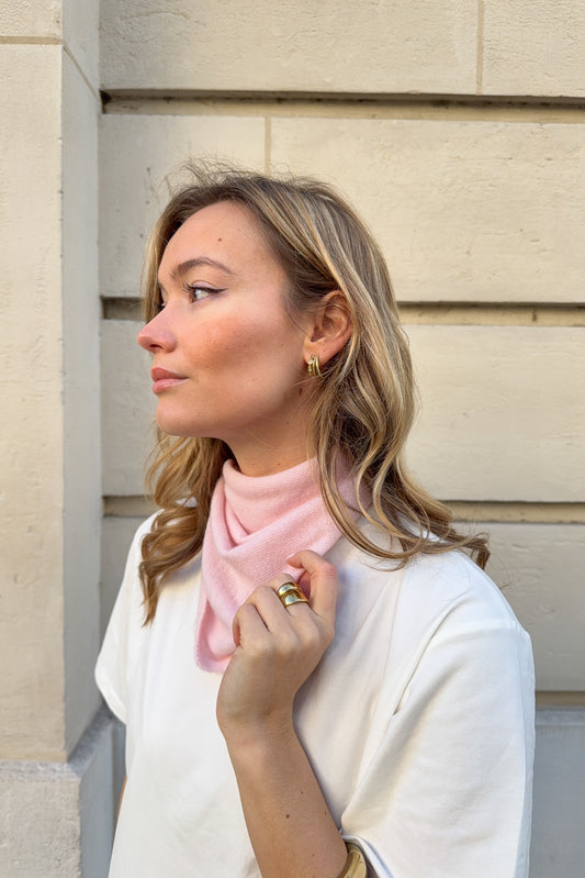FOULARD TRIANGLE ROSE ( laine et cachemire )