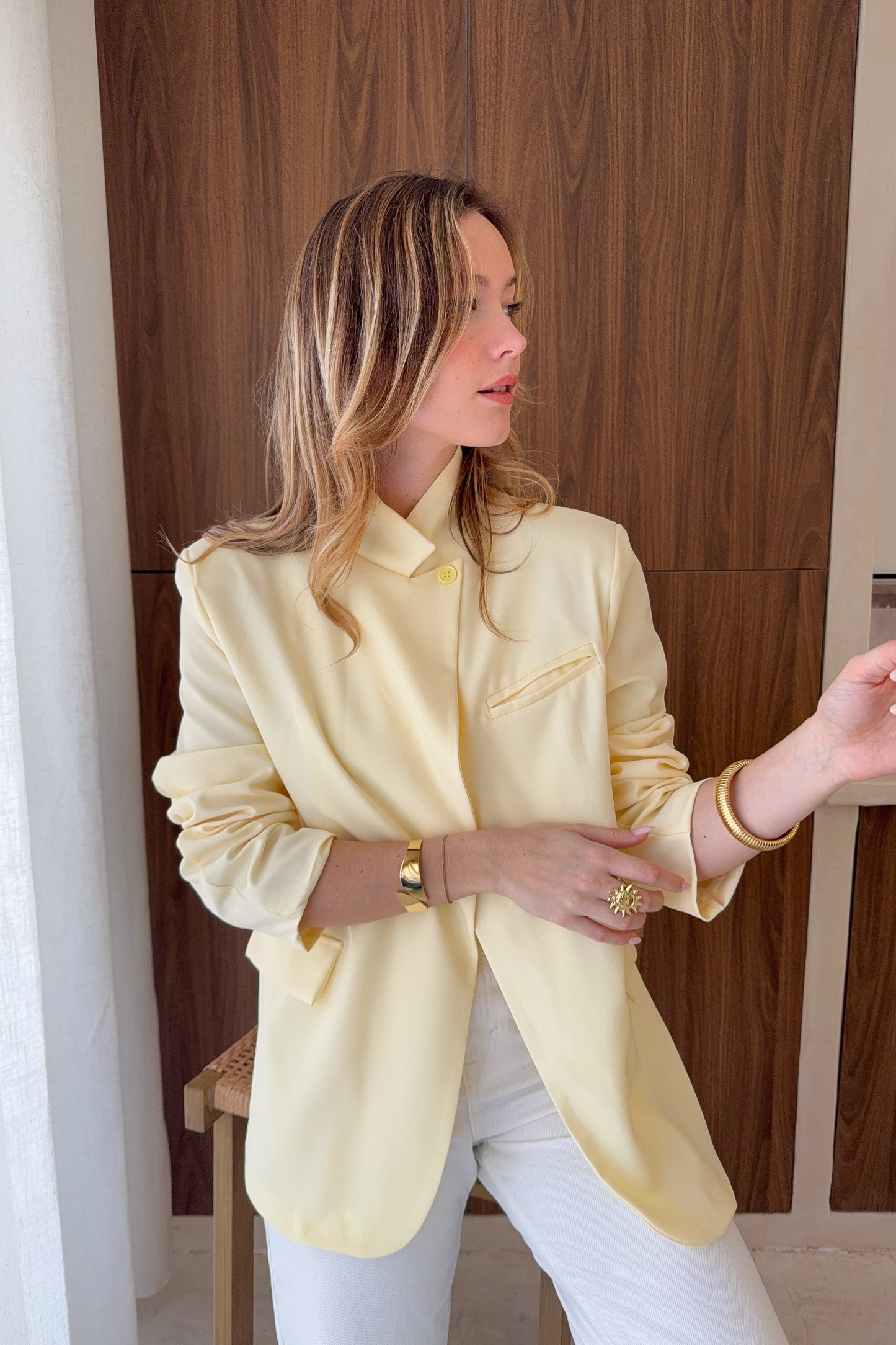 VESTE ASYMETRIQUE LILY - JAUNE PASTEL