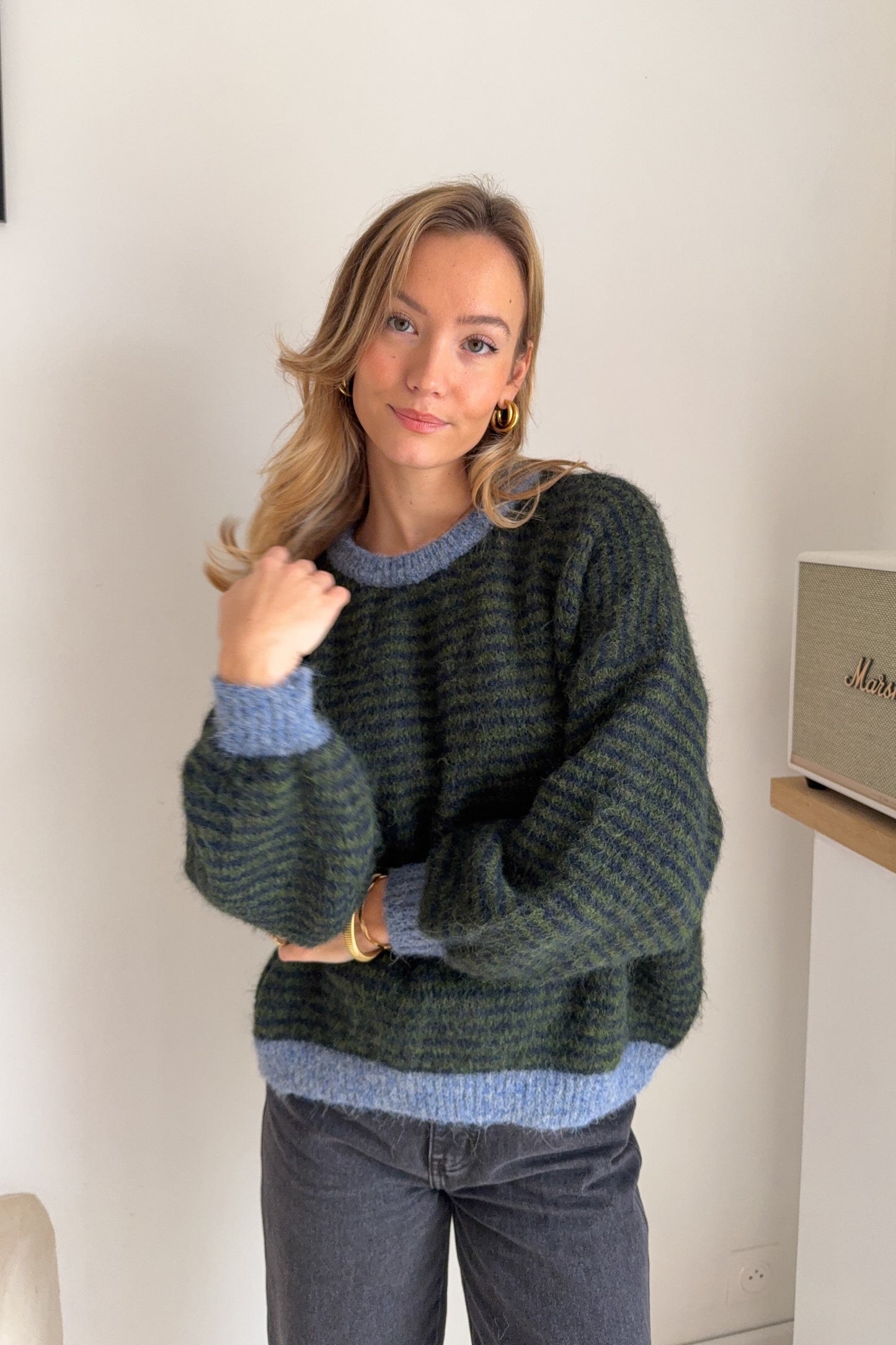 PULL LEANDRE BLEU JEAN/KAKI