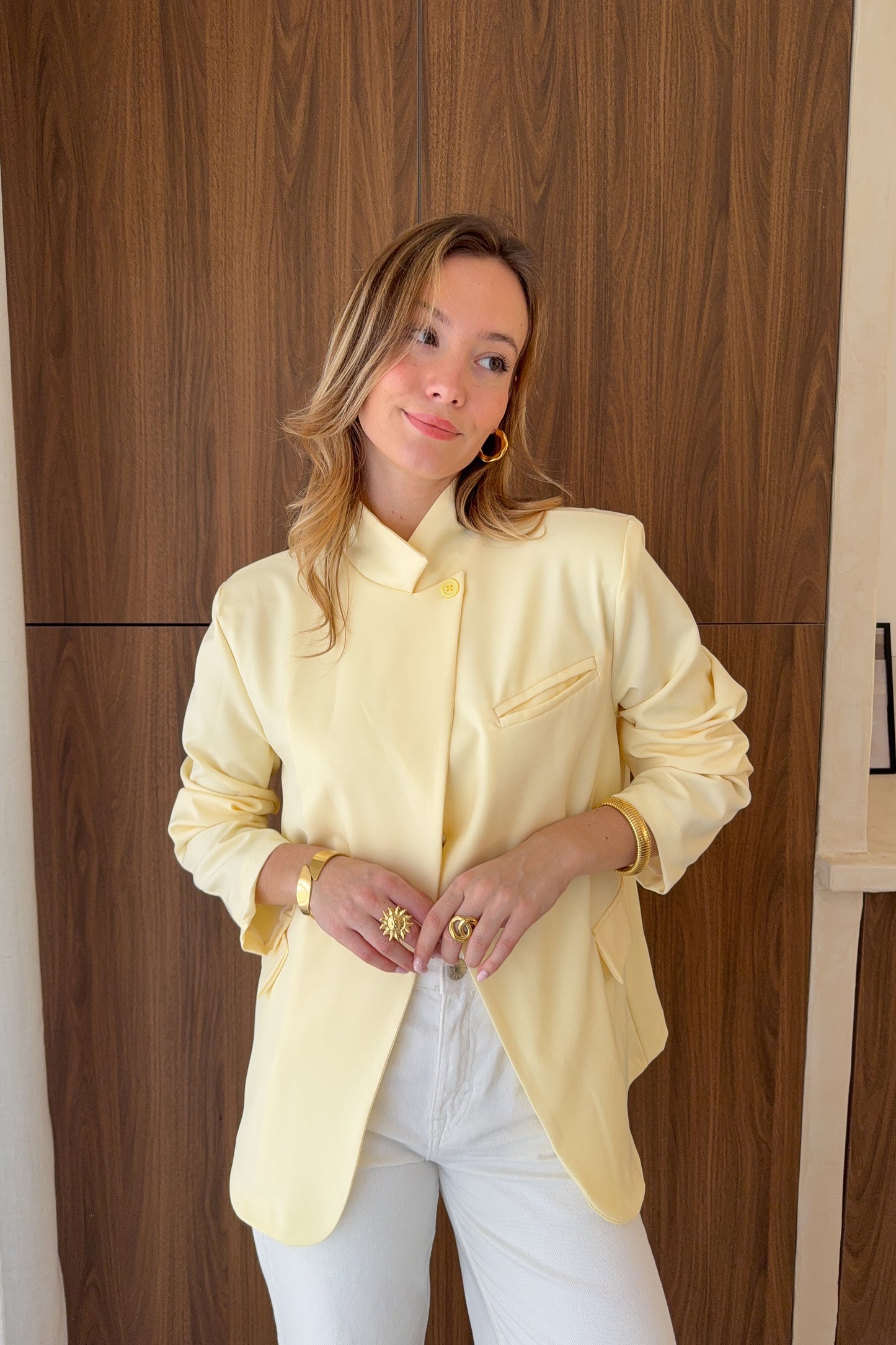 VESTE ASYMETRIQUE LILY - JAUNE PASTEL