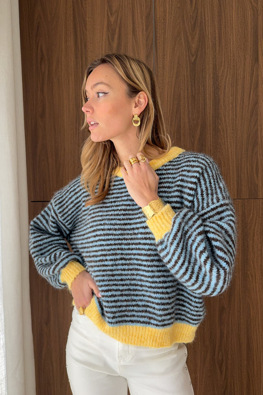 PULL LEANDRE BLEU/JAUNE
