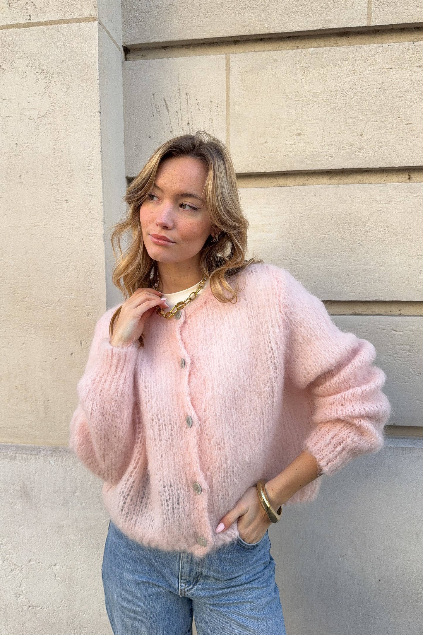 GILET LISON ROSE PALE (80% mohair)