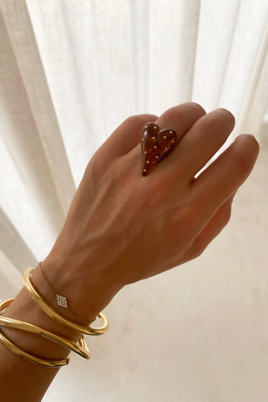 BAGUE COEUR MARRON